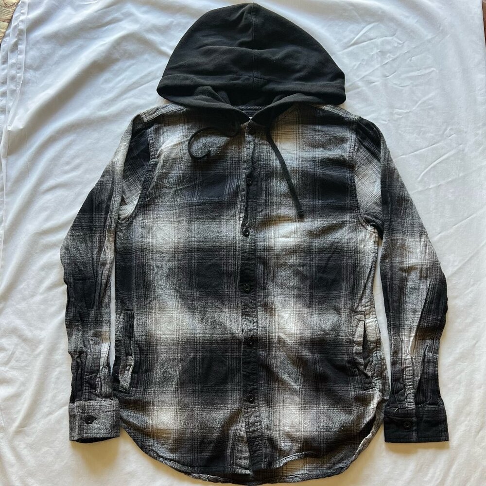 PacSun Black Plaid Hooded Button-Up Long Sleeve Flannel Shirt - Men's Small